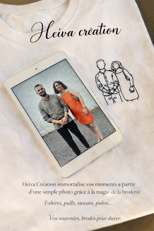 T-shirt motif de broderie portrait (One Line)