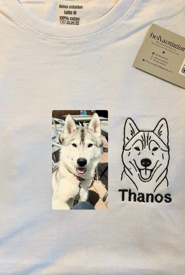 T-shirt motif de broderie portrait (One Line)